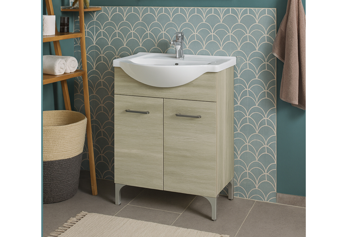 Απεικονίζεται ο πάγκος και ο νιπτήρας του επίπλου μπάνιου